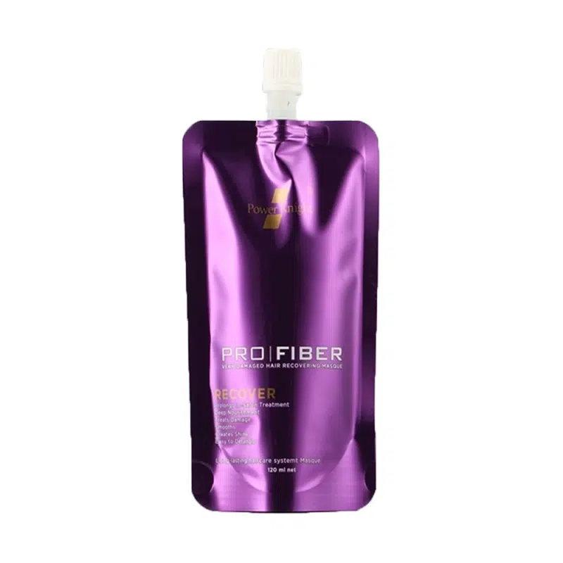 Power Knight PRO Fiber Hair Mask 120ml tube, white packaging with purple and blue accents, front view.