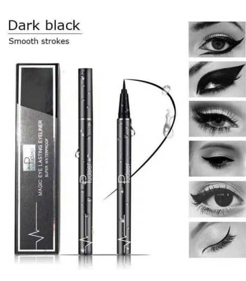 Two Pudaier Magic Eye eyeliners, one open, showing the precise black felt tip applicator.