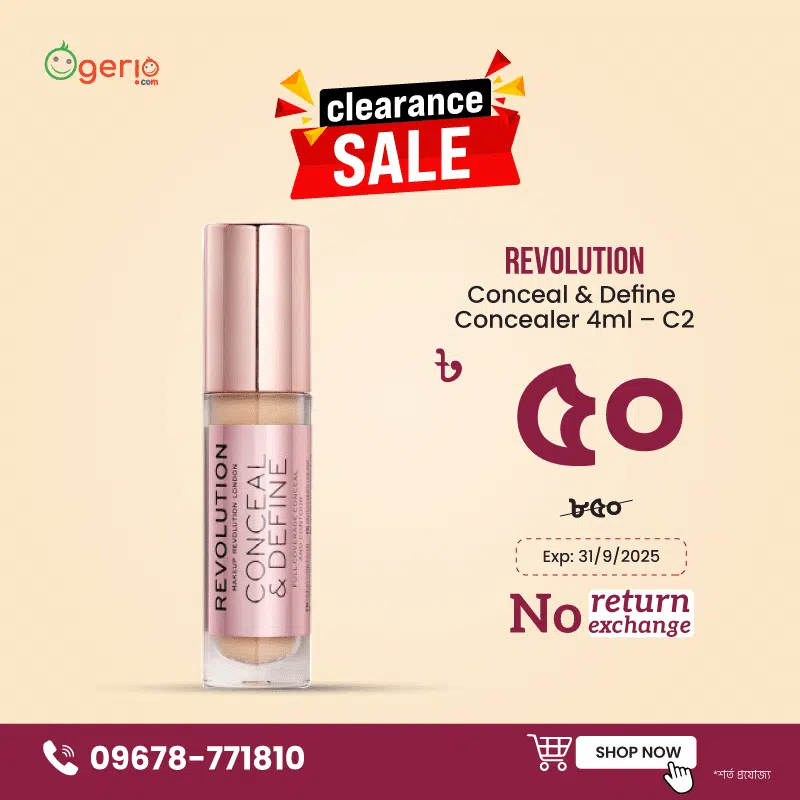 Revolution Conceal & Define C2 concealer tube with black cap and extended doe-foot applicator.