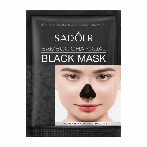 Sadoer Bamboo Charcoal Black Mask 6g sachet prominently displayed with green bamboo leaf design.
