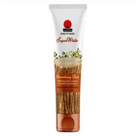 White Shwe Pyi Nann Thanaka Face Wash 20ml tube with green cap and Thanaka graphic.