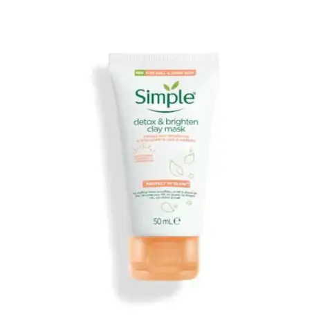 Simple Detox and Brighten Clay Mask 50ml tube with white packaging and green flip cap.