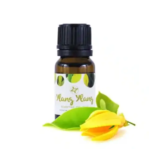 Skin Cafe Ylang Ylang 10ml natural essential oil in amber glass bottle with black dropper.