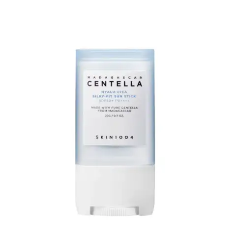 SKIN1004 Madagascar Centella Hyalu-Cica sun stick, lid off, showing white SPF50+ balm texture.