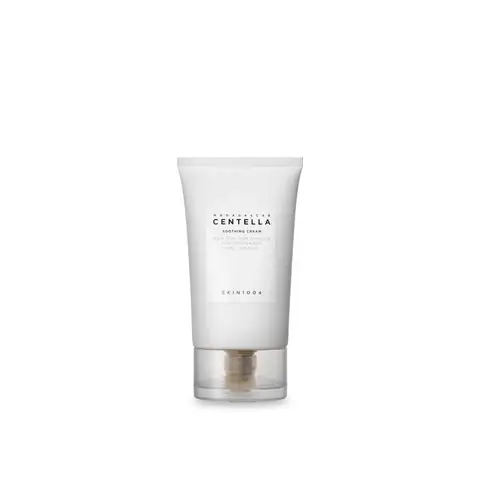 Skin1004 Madagascar Centella Soothing Cream white tub, green label, lid ajar, showing soft white cream.