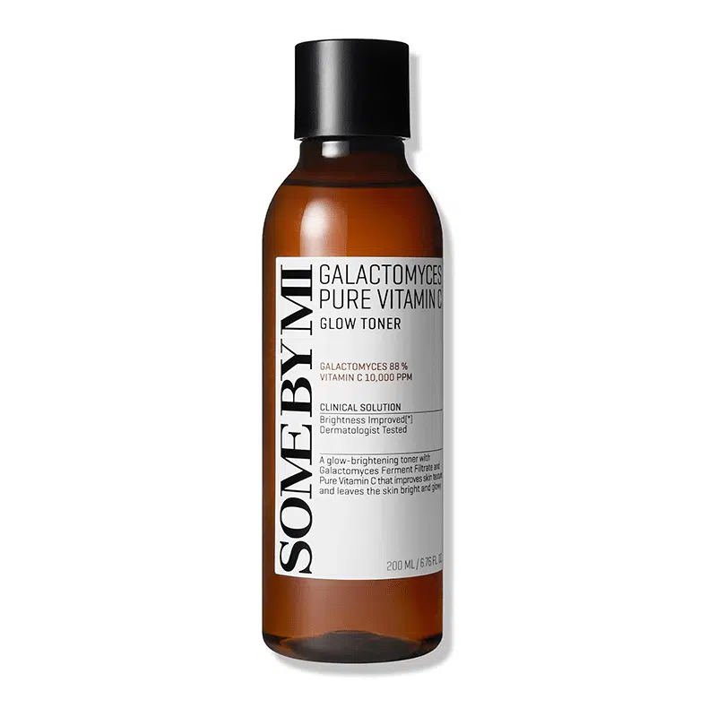 SOME BY MI Galactomyces Pure Vitamin C Glow Toner, 200ml clear bottle, yellowish liquid, white cap.