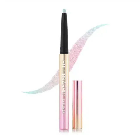 Swiss Beauty Holographic Eyeliner Nebula 04, sleek black tube, open, showing shimmery applicator brush.
