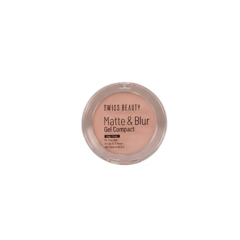 Swiss Beauty Matte & Blur Gel Compact Prep + Prime in sleek black packaging, top view.