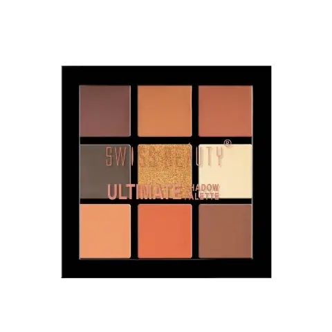 Swiss Beauty Ultimate Eyeshadow Palette 9 Color 04 in sleek black packaging, angled top view.
