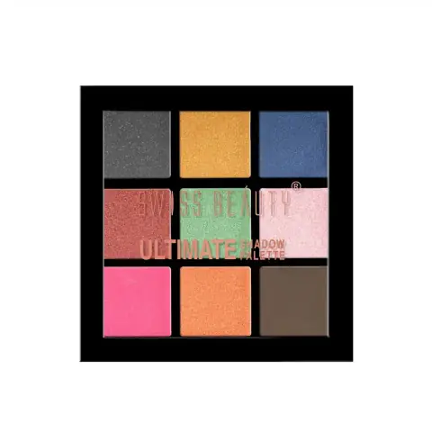 Swiss Beauty Ultimate Eyeshadow Palette in its sleek, closed black compact packaging, front view.