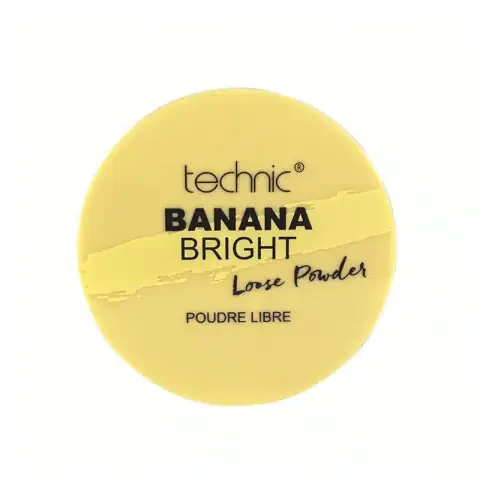 Technic Banana Bright Loose Powder, 10g, in clear jar with black lid, showcasing banana shade.