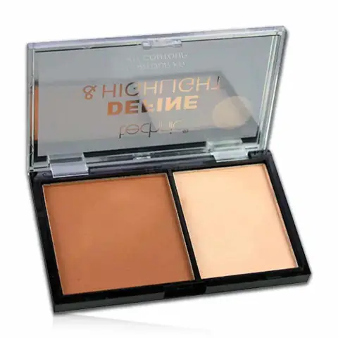 Technic Define & Highlight Duo Contour Kit open, showing dark contour and light shimmery highlight pans.