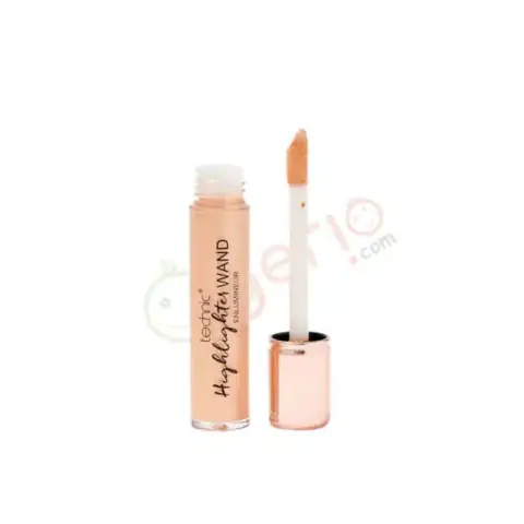 Technic liquid highlighter wand with clear tube, radiant champagne shade, and soft sponge applicator.