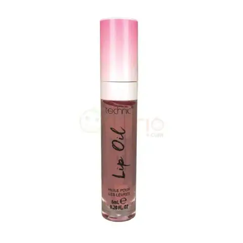 Technic Cherry Lip Oil in clear tube, showcasing full packaging with applicator on white.