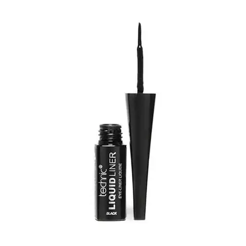 Sleek black Technic Liquid Eyeliner 6ml bottle, cap on, displayed prominently on white background.