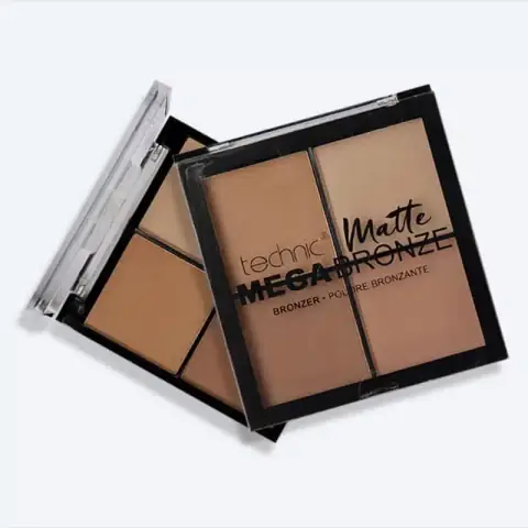 Technic Matte Mega Bronze Palette in a sleek closed black compact, angled for full view.