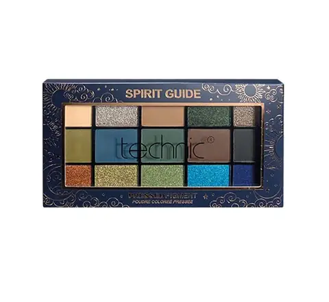 Technic Spirit Guide pressed pigment eyeshadow palette with mystical star and moon lid design.
