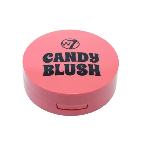 W7 Candy Blush Blusher in Scandal, vibrant pink pressed powder in transparent round compact.