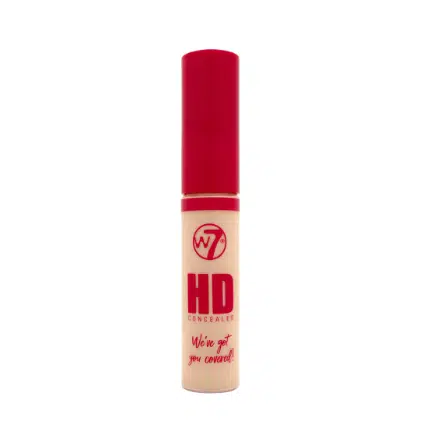 W7 HD Concealer Light Neutral LN4 tube with black cap standing upright on a white background, displaying product details.