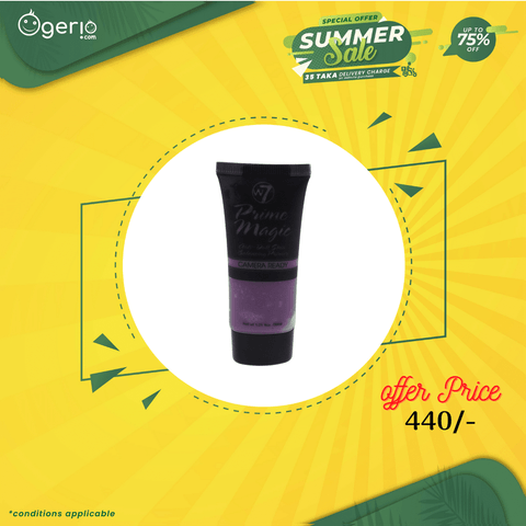 W7 Prime Magic Anti-Dull Skin Balancing Primer bottle, clear design with black label and white pump.