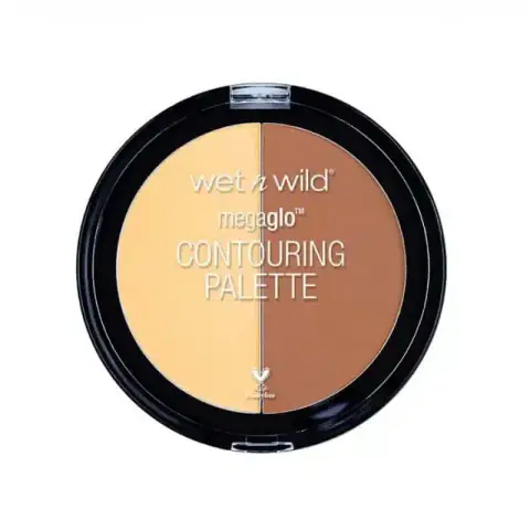Wet N Wild MegaGlo Contouring Palette Caramel Toffee, closed clear lid, showcasing banana and contour powders.