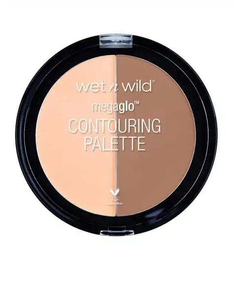 Wet N Wild MegaGlo Contouring Palette Dulce De Leche, black compact, clear lid, light and dark shades.
