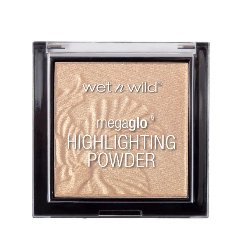 Wet N Wild MegaGlo highlighting powder, Golden Flower Crown, shimmering golden compact with clear lid.
