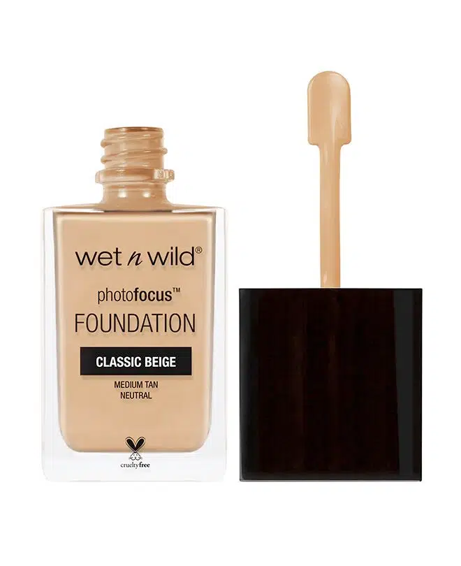 Wet N Wild Photo Focus Matte Foundation Classic Beige bottle, front view with black pump applicator.
