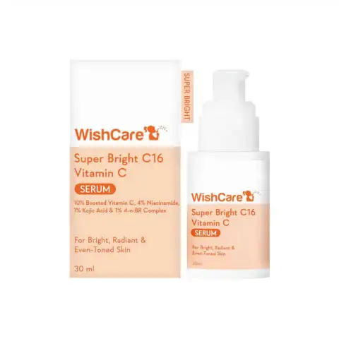 WishCare Super Bright C16 Vitamin C Serum 30ml bottle with dropper alongside its white box.