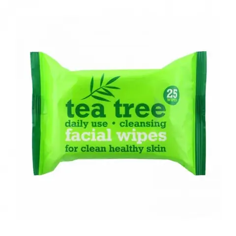 XPEL Tea Tree Facial Cleansing Wipes, 25 count, in upright green and white packaging.