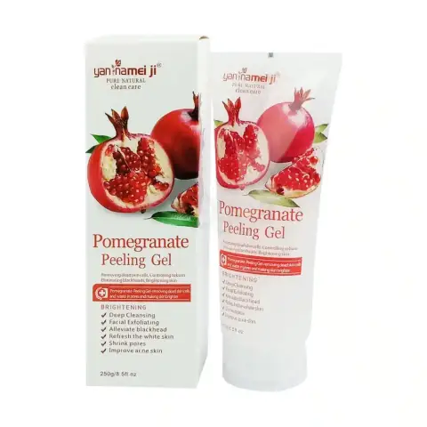 Red Yan Namei Ji Pomegranate Peeling Gel 250ml tube, with fruit illustration, standing upright.