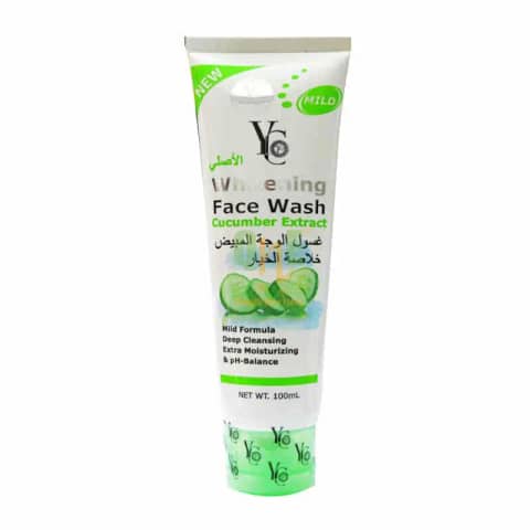 Yc Products YC Cucumber Whitening Face Wash 100ml tube, white and green packaging, front view.