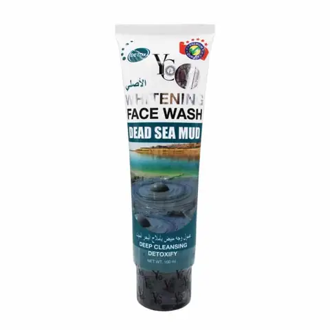 Authentic YC Products Dead Sea Mud Whitening Face Wash 100ml in a dark green-blue tube.