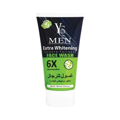 Yc Products Extra Whitening Face Wash for Men, a vibrant blue 100ml tube standing upright.