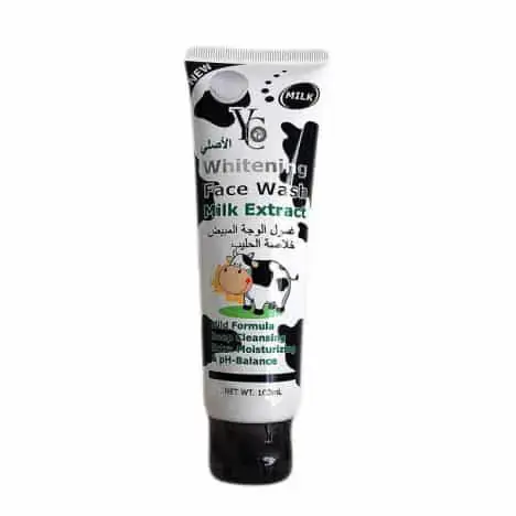 YC Products Whitening Milk Extract Face Wash, 100ml white tube, blue cap, front view.